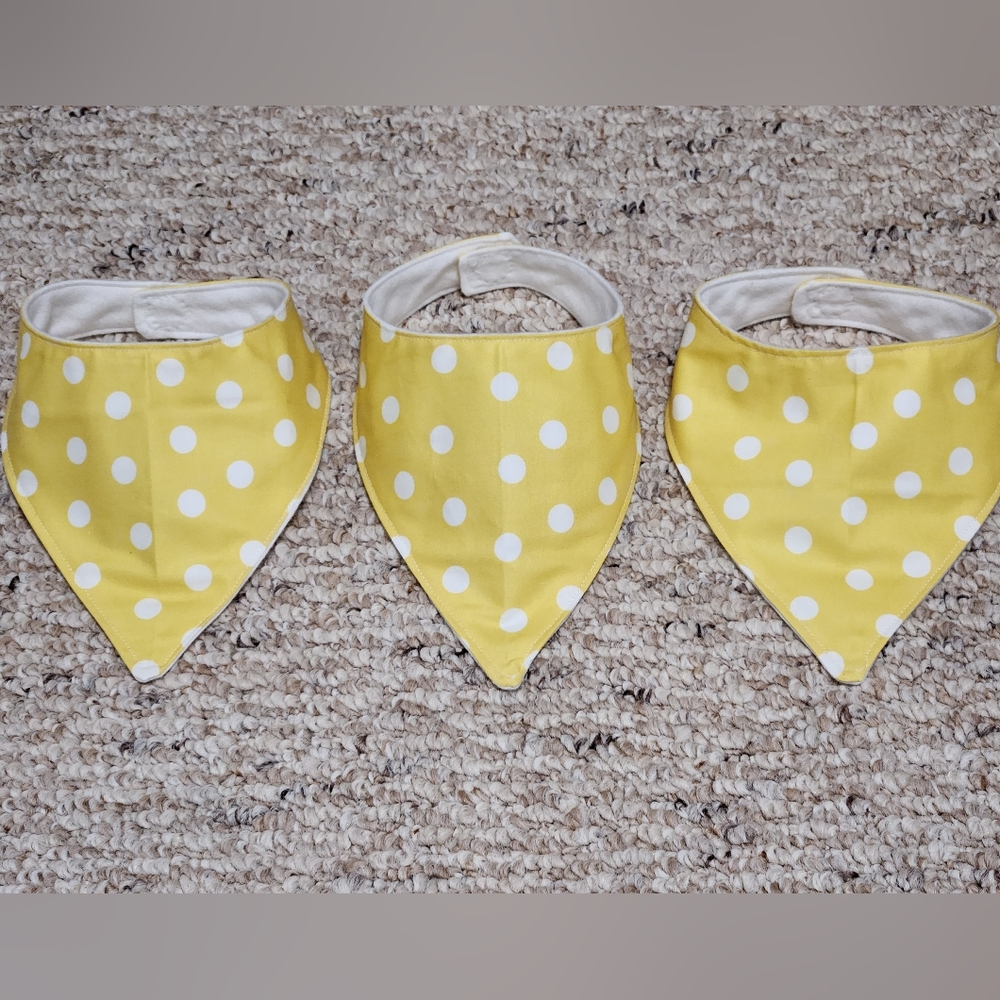 Handmade Yellow and White Polka Dot Bandana Baby Bib Set